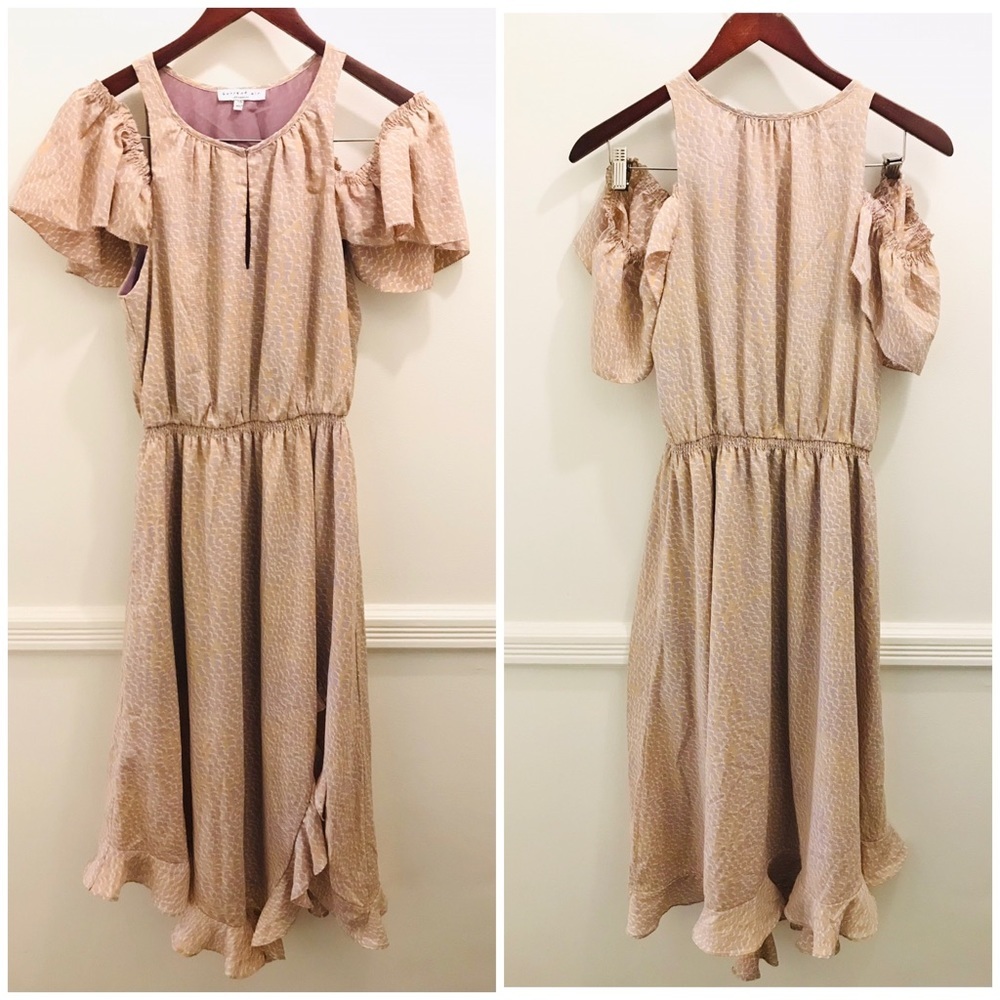 Anthropologie Current Air Off Shoulder Dress XS purple tan ruffles - Picture 1 of 9